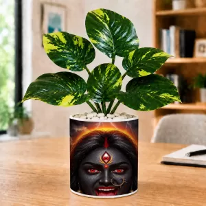 Artificial Tree Ceramic Photo Pot With White Stones 3x4 Inch (F164484)