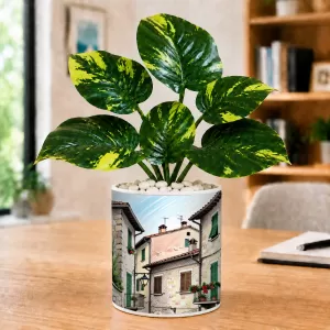 Artificial Tree Ceramic Photo Pot With White Stones 3x4 Inch (F164485)