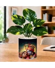 Artificial Tree Ceramic Photo Pot With White Stones 3x4 Inch (F164486)