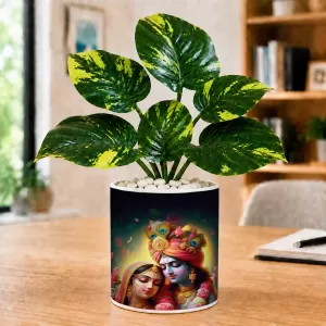 Artificial Tree Ceramic Photo Pot With White Stones 3x4 Inch (F164486)