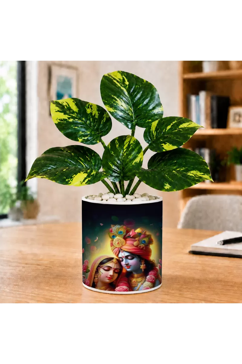 Artificial Tree Ceramic Photo Pot With White Stones 3x4 Inch (F164486)