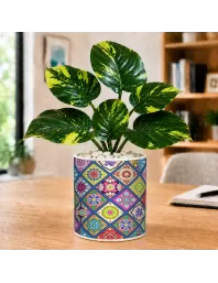 Artificial Tree Ceramic Photo Pot With White Stones 3x4 Inch (F164587)