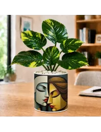 Artificial Tree Ceramic Photo Pot With White Stones 3x4 Inch (F164732)
