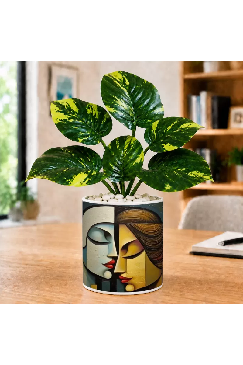Artificial Tree Ceramic Photo Pot With White Stones 3x4 Inch (F164732)