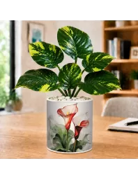 Artificial Tree Ceramic Photo Pot With White Stones 3x4 Inch (F164973)