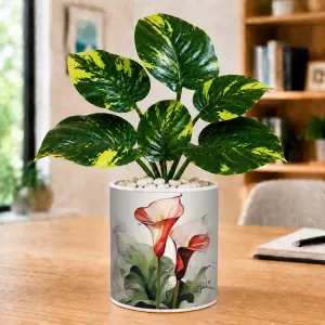 Artificial Tree Ceramic Photo Pot With White Stones 3x4 Inch (F164973)