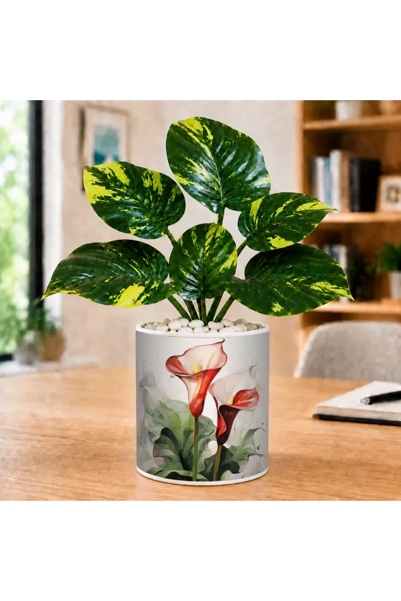 Artificial Tree Ceramic Photo Pot With White Stones 3x4 Inch (F164973)