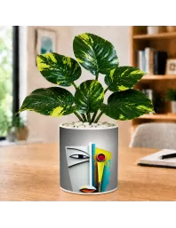 Artificial Tree Ceramic Photo Pot With White Stones 3x4 Inch (F165789)