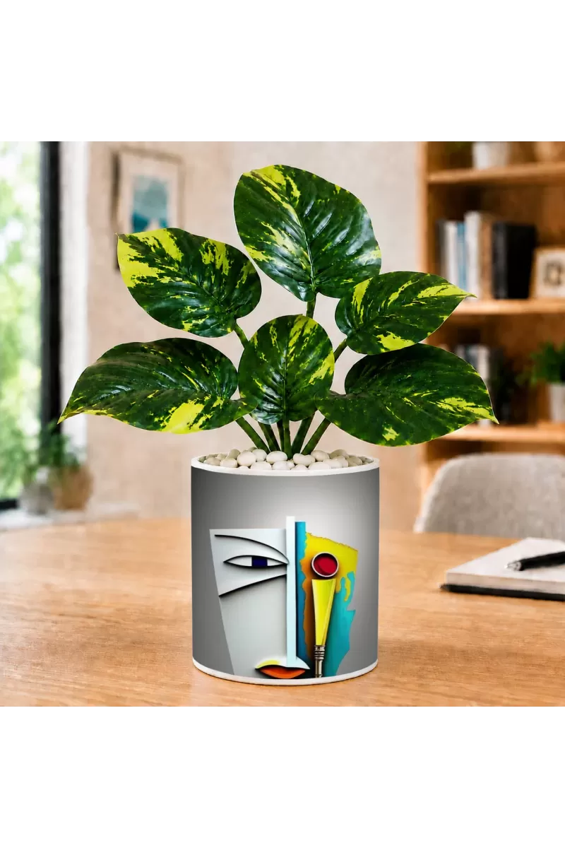 Artificial Tree Ceramic Photo Pot With White Stones 3x4 Inch (F165789)