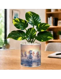 Artificial Tree Ceramic Photo Pot With White Stones 3x4 Inch (F165805)