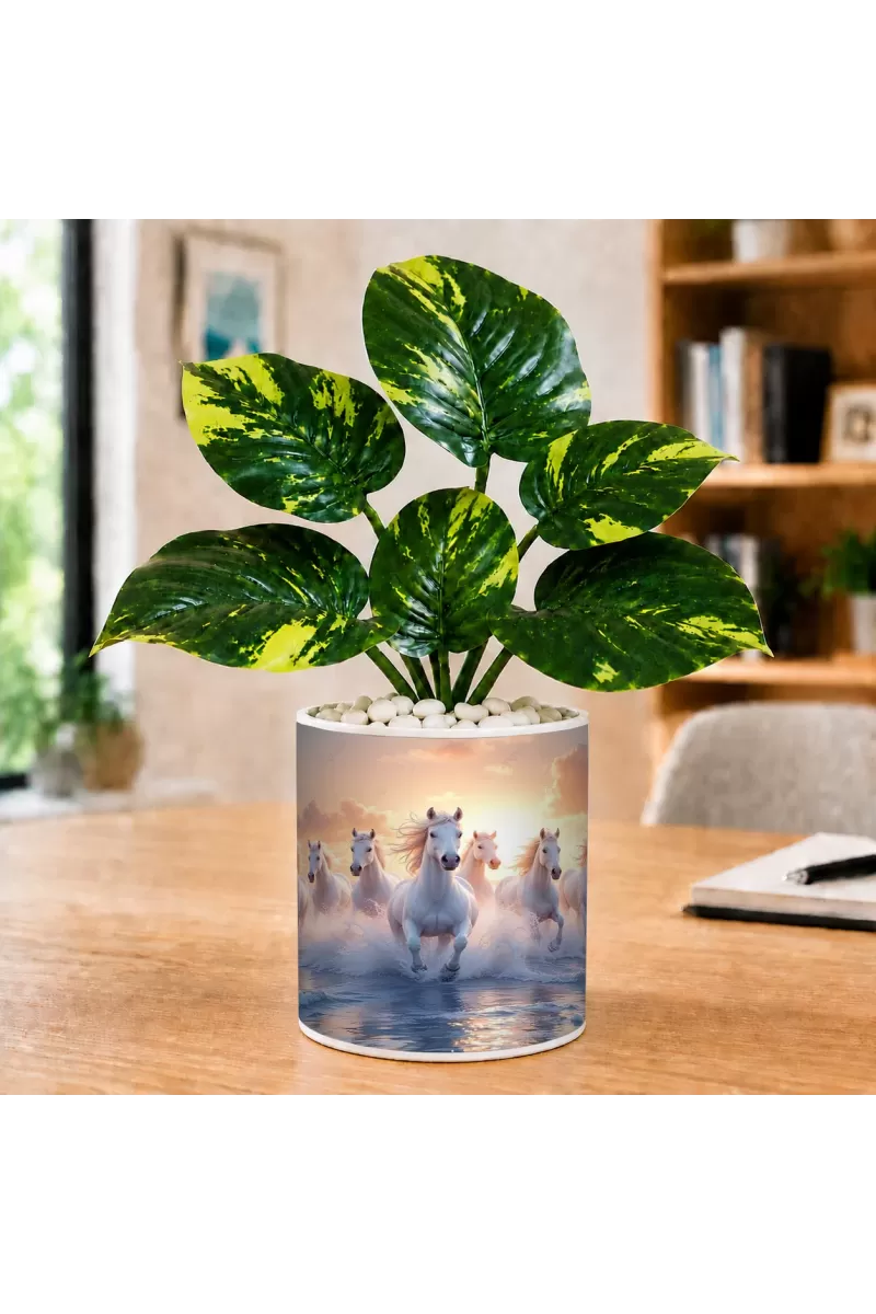 Artificial Tree Ceramic Photo Pot With White Stones 3x4 Inch (F165805)