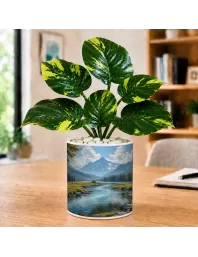 Artificial Tree Ceramic Photo Pot With White Stones 3x4 Inch (F166145)