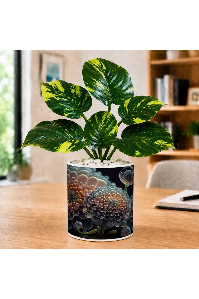 Artificial Tree Ceramic Photo Pot With White Stones 3x4 Inch (F166782)