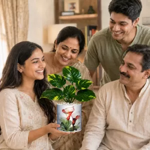 Artificial Tree Ceramic Photo Pot With White Stones 3x4 Inch (F164973)