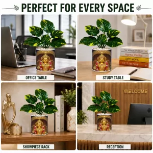 Artificial Tree Ceramic Photo Pot With White Stones 3x4 Inch (F164477)