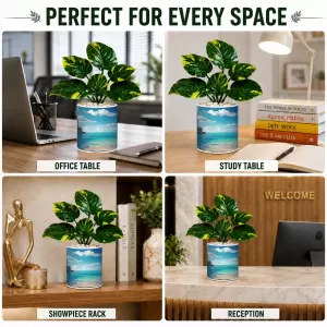 Artificial Tree Ceramic Photo Pot With White Stones 3x4 Inch (F164481)