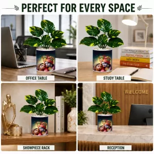 Artificial Tree Ceramic Photo Pot With White Stones 3x4 Inch (F164486)