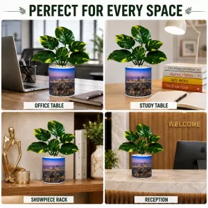 Artificial Tree Ceramic Photo Pot With White Stones 3x4 Inch (F164888)