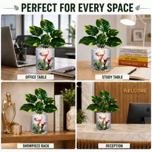 Artificial Tree Ceramic Photo Pot With White Stones 3x4 Inch (F164973)