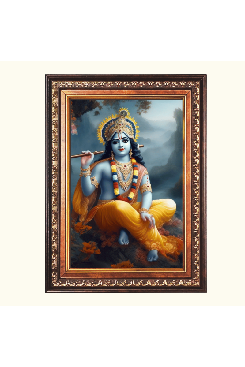 Sri Krishna Color Photo frame 10x14 Inch - Vibrant Religious Wall Art for Home ,Office Decor,Temple Decoration and Gifting.