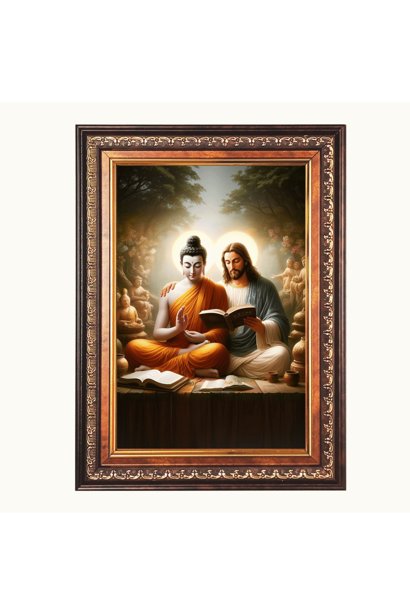 Lord Gautam Buddha and Lord Jesus Christ Color Photo frame 10x14 Inch - Vibrant Religious Wall Art for Home ,Office Decor,Temple Decoration and Gifting.