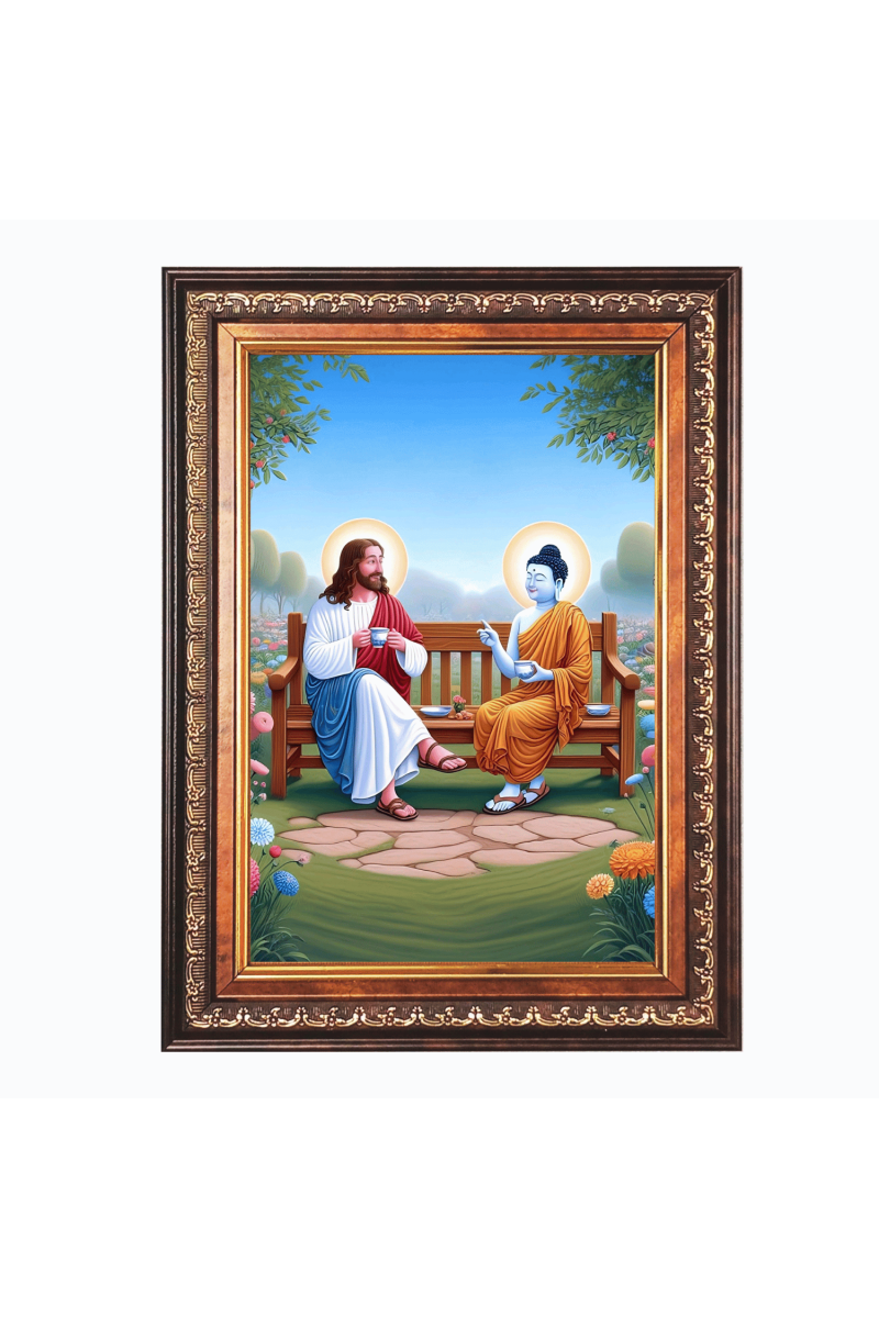 Lord Gautam Buddha and Lord Jesus Christ Color Photo frame 10x14 Inch - Vibrant Religious Wall Art for Home ,Office Decor,Temple Decoration and Gifting.