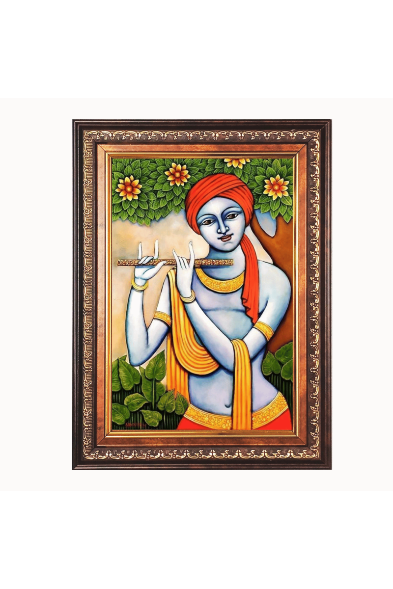 Sri Krishna Color Photo frame 10x14 Inch - Vibrant Religious Wall Art for Home ,Office Decor,Temple Decoration and Gifting.
