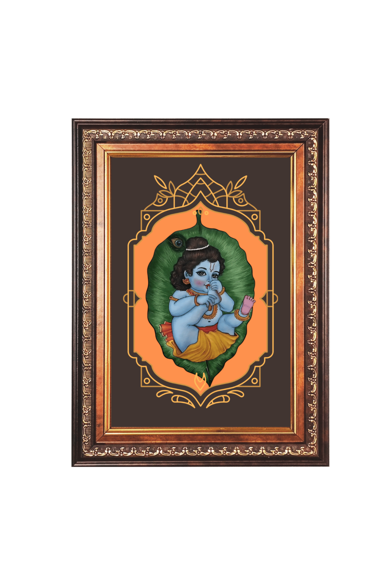 Sri Krishna Color Photo frame 10x14 Inch - Vibrant Religious Wall Art for Home ,Office Decor,Temple Decoration and Gifting.