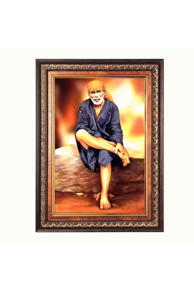 Sri Sai Baba Color Photo frame 10x14 Inch - Vibrant Religious Wall Art for Home ,Office Decor,Temple Decoration and Gifting.