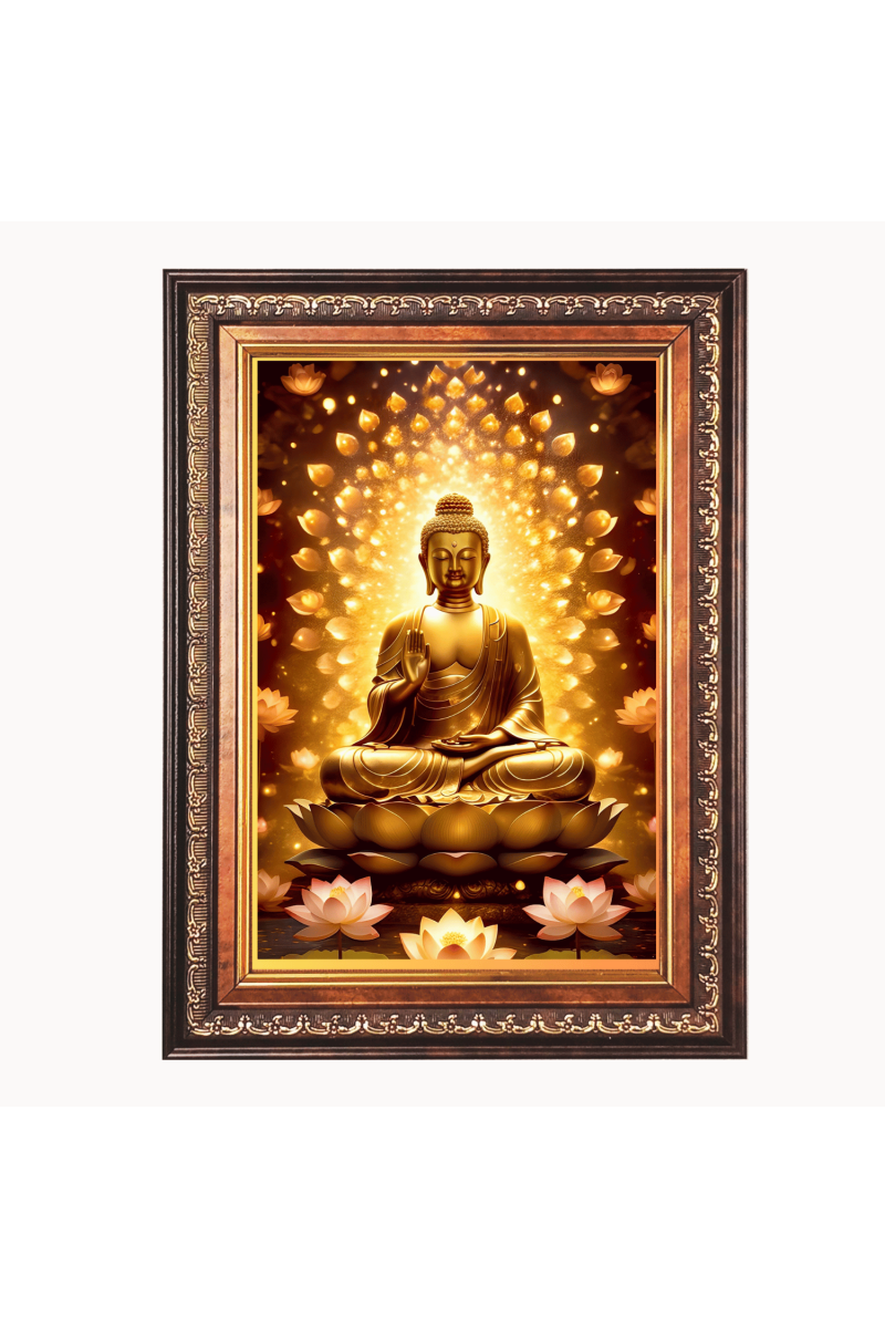 Lord Gautam Buddha Color Photo frame 10x14 Inch - Vibrant Religious Wall Art for Home ,Office Decor,Temple Decoration and Gifting.