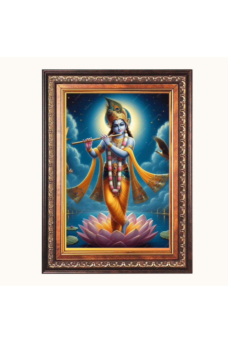 Sri Krishna Color Photo frame 10x14 Inch - Vibrant Religious Wall Art for Home ,Office Decor,Temple Decoration and Gifting.