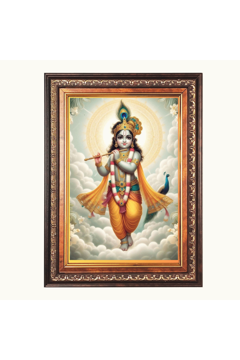 Sri Krishna Color Photo frame 10x14 Inch - Vibrant Religious Wall Art for Home ,Office Decor,Temple Decoration and Gifting.