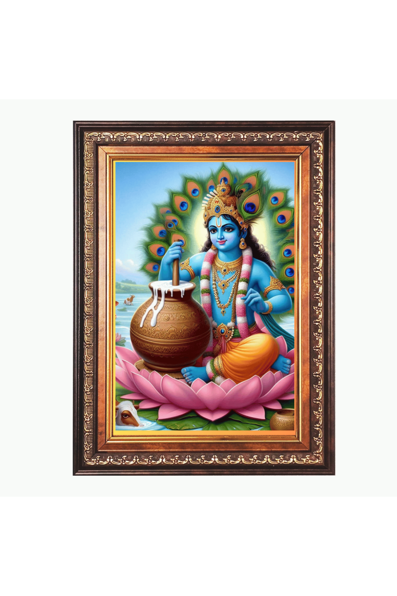 Sri Krishna Color Photo frame 10x14 Inch - Vibrant Religious Wall Art for Home ,Office Decor,Temple Decoration and Gifting.