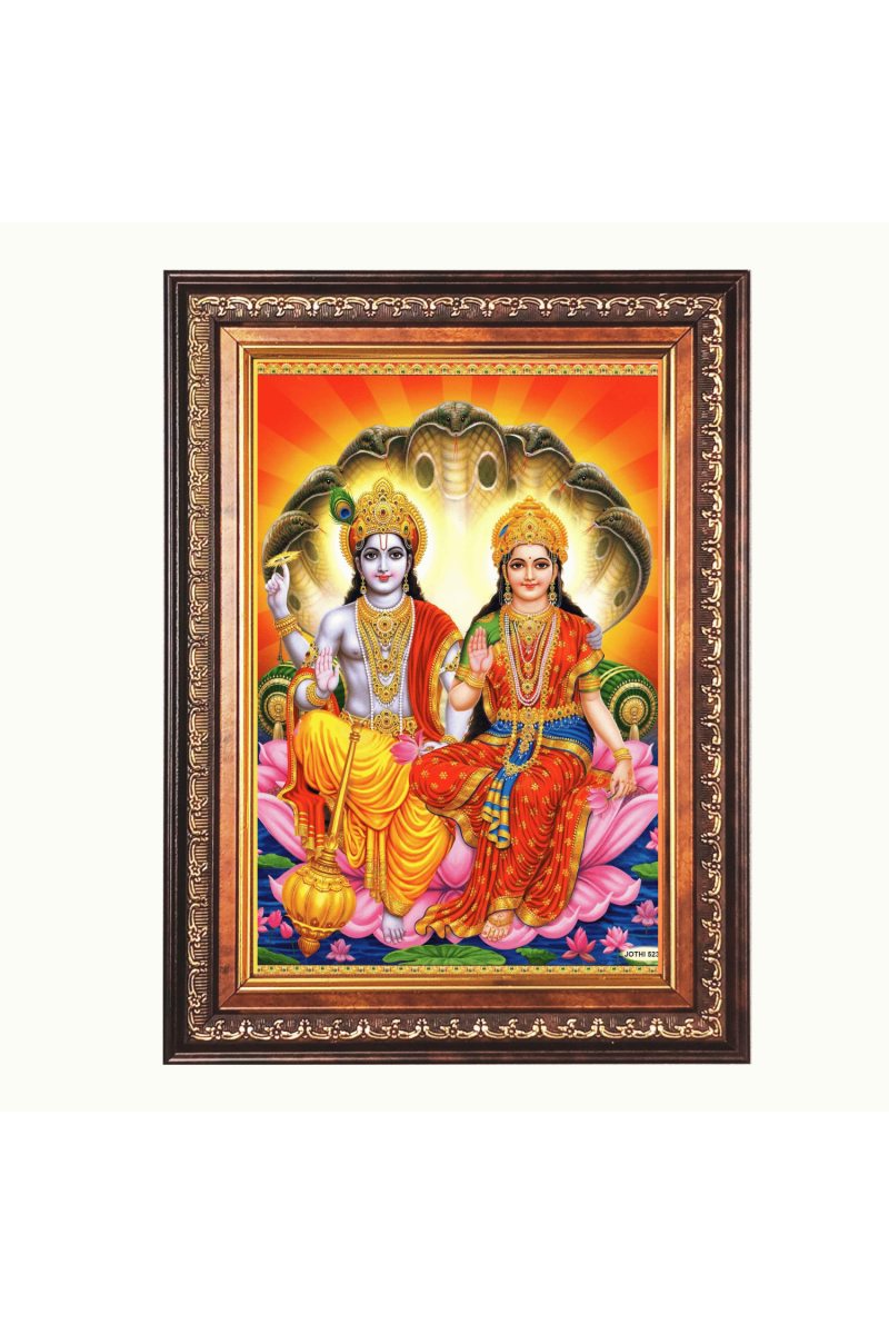 Sri Lakshmi Narayana  Color Photo frame 10x14 Inch - Vibrant Religious Wall Art for Home ,Office Decor,Temple Decoration and Gifting.
