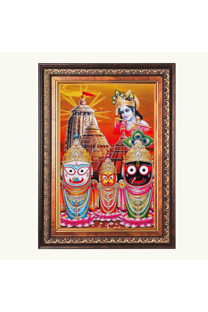 Sri Jagannath Subhadra Balaram Color Photo frame 10x14 Inch - Vibrant Religious Wall Art for Home ,Office Decor,Temple Decoration and Gifting.