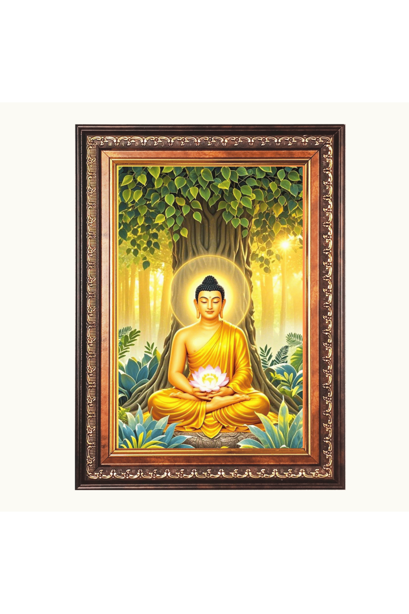 Lord Gautam Buddha Color Photo frame 10x14 Inch - Vibrant Religious Wall Art for Home ,Office Decor,Temple Decoration and Gifting.