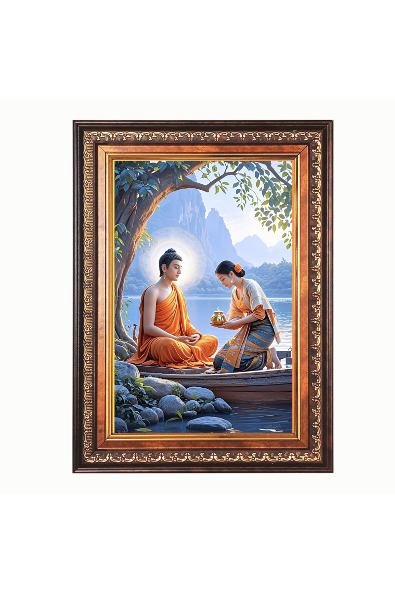 Lord Gautam Buddha Color Photo frame 10x14 Inch - Vibrant Religious Wall Art for Home ,Office Decor,Temple Decoration and Gifting.