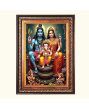 Sri Shiv Shankar, Mata Parvati and Baby Ganesh Color Photo frame 10x14 Inch - Vibrant Religious Wall Art for Home ,Office Decor,Temple Decoration and Gifting.