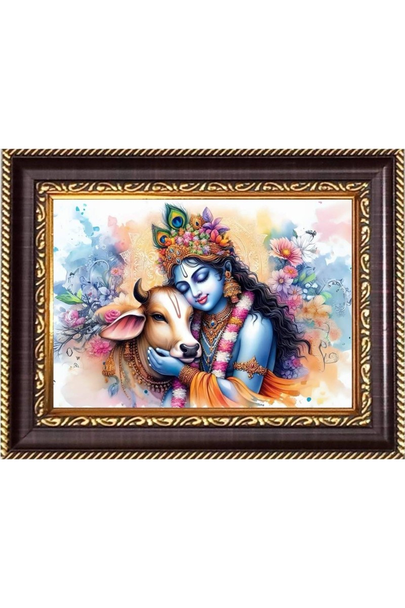 Sri Krishna Digital Print Photo 6.7x8.7 inches - Vibrant Religious Desk And Wall Art for Home , Office and Temple Decor and Gifting.