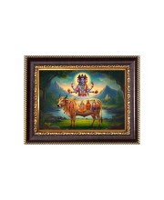Kamdhenu Cow with Sri Brahma, Sri Vishnu and Sri Mahesh/Lord Shiva Digital Print Photo 6.7x8.7 inches - Vibrant Religious Desk And Wall Art for Home , Office and Temple Decor and Gifting.