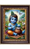 Sri Krishna Digital Print Photo 6.7x8.7 inches - Vibrant Religious Desk And Wall Art for Home , Office and Temple Decor and Gifting.