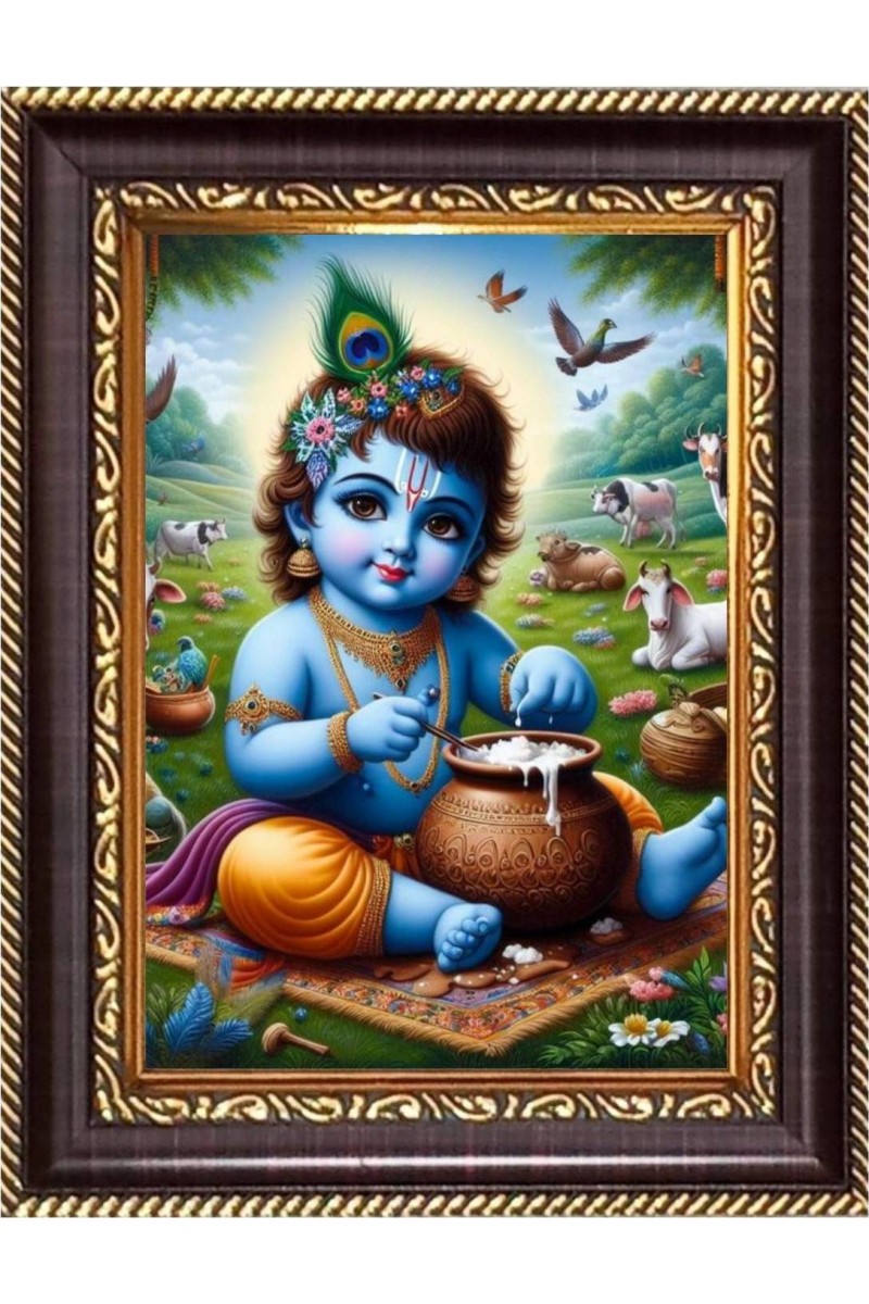 Sri Krishna Digital Print Photo 6.7x8.7 inches - Vibrant Religious Desk And Wall Art for Home , Office and Temple Decor and Gifting.
