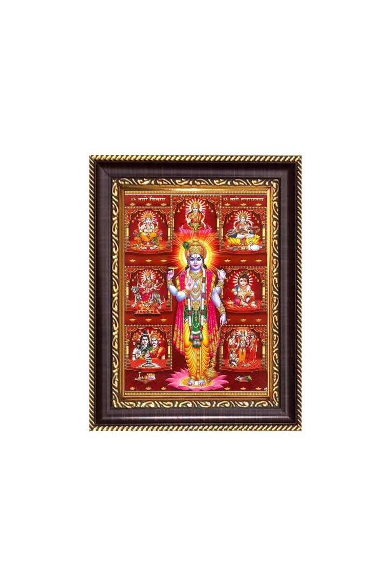 Lord Vishnu and MataLakshmi Digital Print Photo 6.7x8.7 inches - Vibrant Religious Desk And Wall Art for Home , Office and Temple Decor and Gifting.