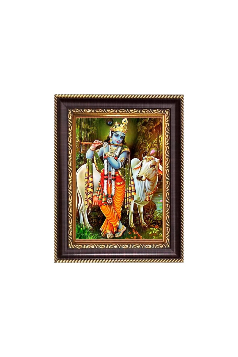 Sri Krishna Digital Print Photo 6.7x8.7 inches - Vibrant Religious Desk And Wall Art for Home , Office and Temple Decor and Gifting.