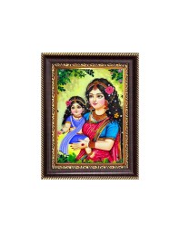 Bal Gopal with Yashoda Maiya Digital Print Photo 6.7x8.7 inches - Vibrant Religious Desk And Wall Art for Home , Office and Temple Decor and Gifting.