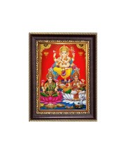 Sri Maa Lakshmi, Sri Ganeshji and Sri Maa Saraswati Digital Print Photo 6.7x8.7 inches - Vibrant Religious Desk And Wall Art for Home , Office and Temple Decor and Gifting.
