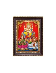 Sri Maa Lakshmi, Sri Ganeshji and Sri Maa Saraswati Digital Print Photo 6.7x8.7 inches - Vibrant Religious Desk And Wall Art for Home , Office and Temple Decor and Gifting.