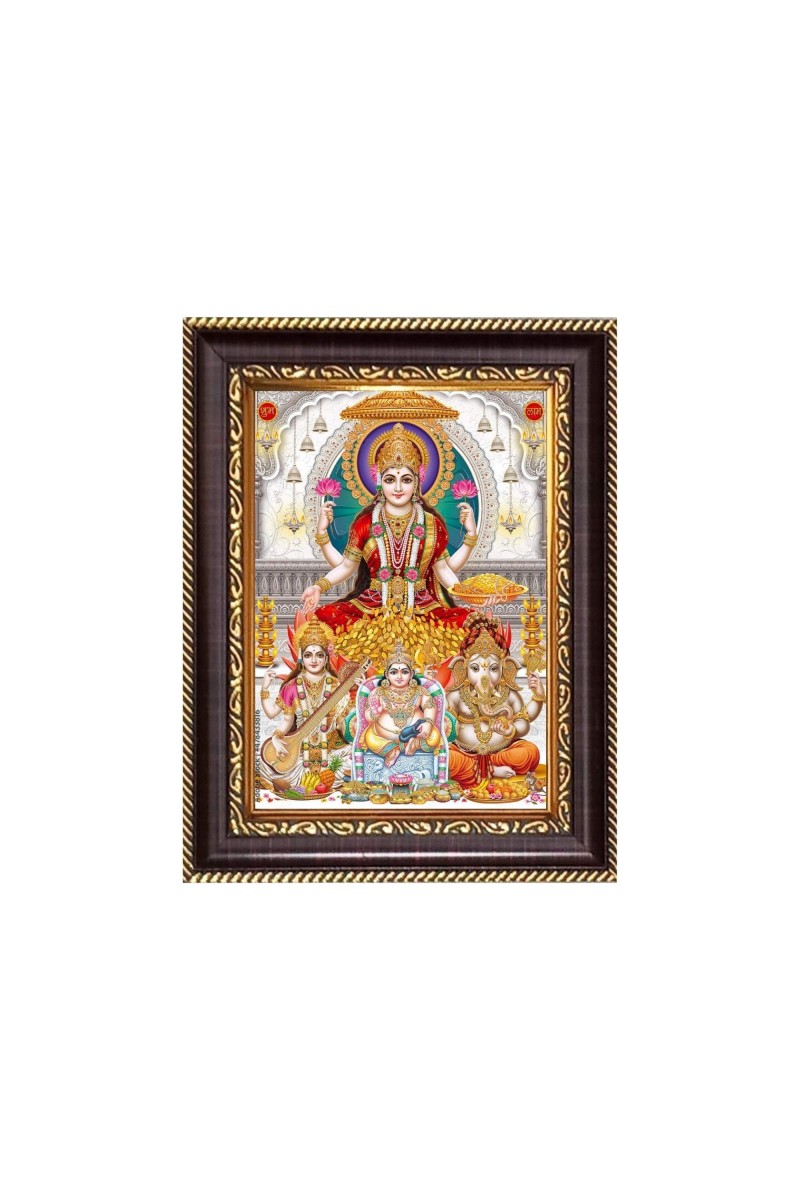 Sri Maa Lakshmi, Sri Ganeshji, Sri Maa Saraswati and Kuber Digital Print Photo 6.7x8.7 inches - Vibrant Religious Desk And Wall Art for Home , Office and Temple Decor and Gifting.
