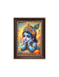 Sri Krishna Digital Print Photo 6.7x8.7 inches - Vibrant Religious Desk And Wall Art for Home , Office and Temple Decor and Gifting.