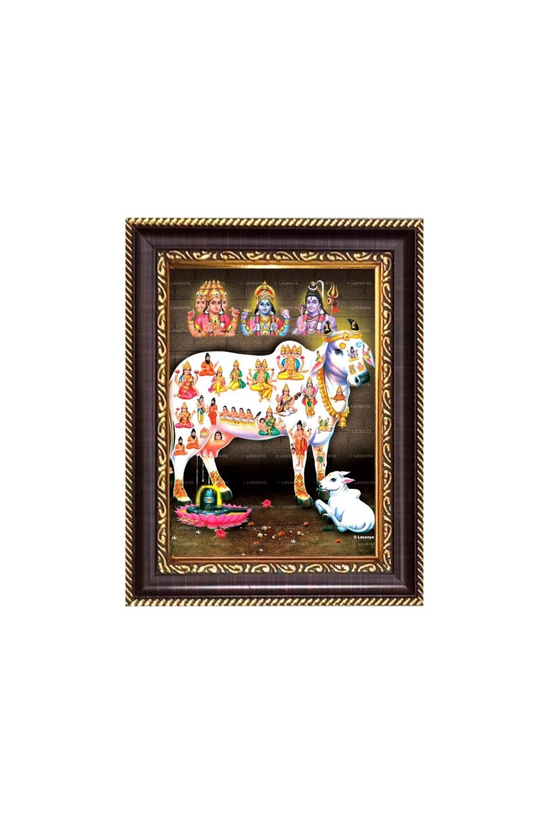 Kamdhenu Cow, Sri Brahma, Sri Vishnu and Lord Shiva Digital Print Photo 6.7x8.7 inches - Vibrant Religious Desk And Wall Art for Home , Office and Temple Decor and Gifting.